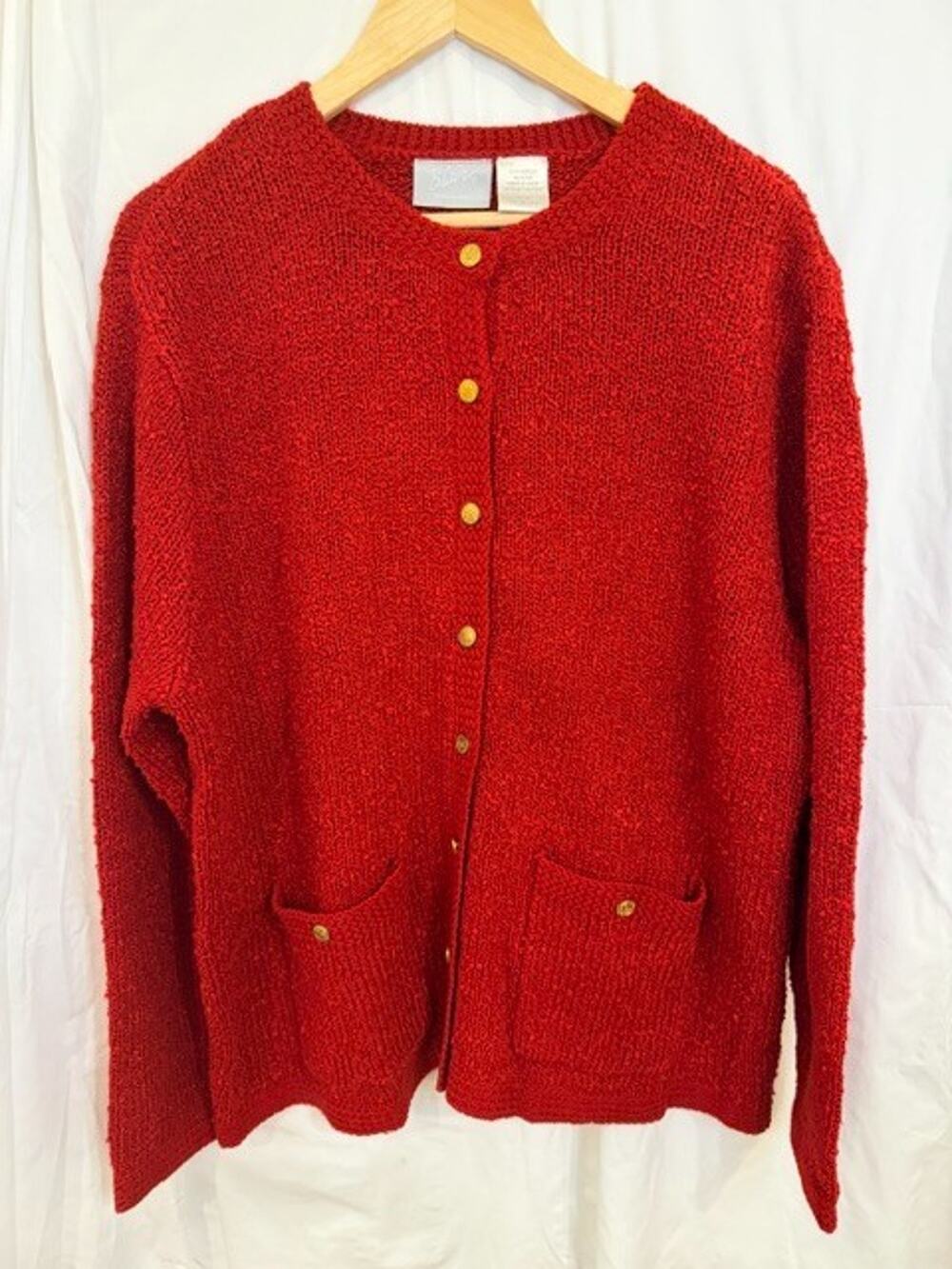 Blair Women's Red Cardigan Sweater Long Sleeve Size X-Large with Brass Buttons